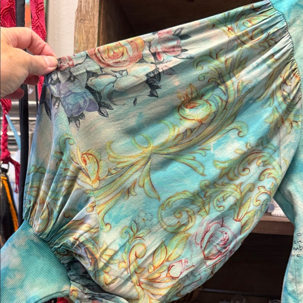 Aratta Women's Teal and Beige Top - Picture 4 of 6